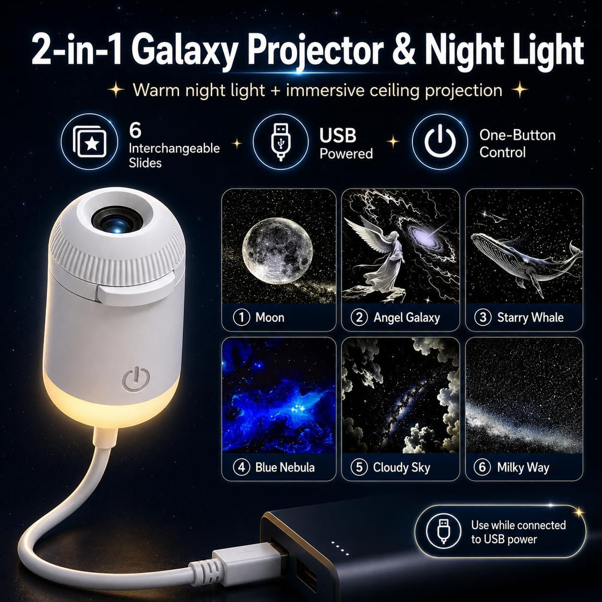 2-in-1 Galaxy Projector Night Light