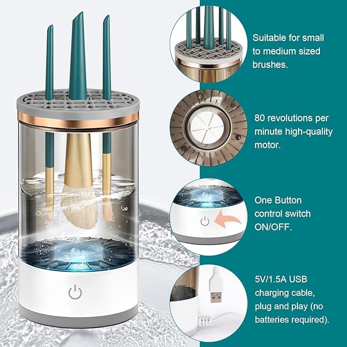 Electric Cosmetic Makeup Brush Cleaning Tool, Makeup Brush Cleaner and Dryer Machine, One-Button Operation