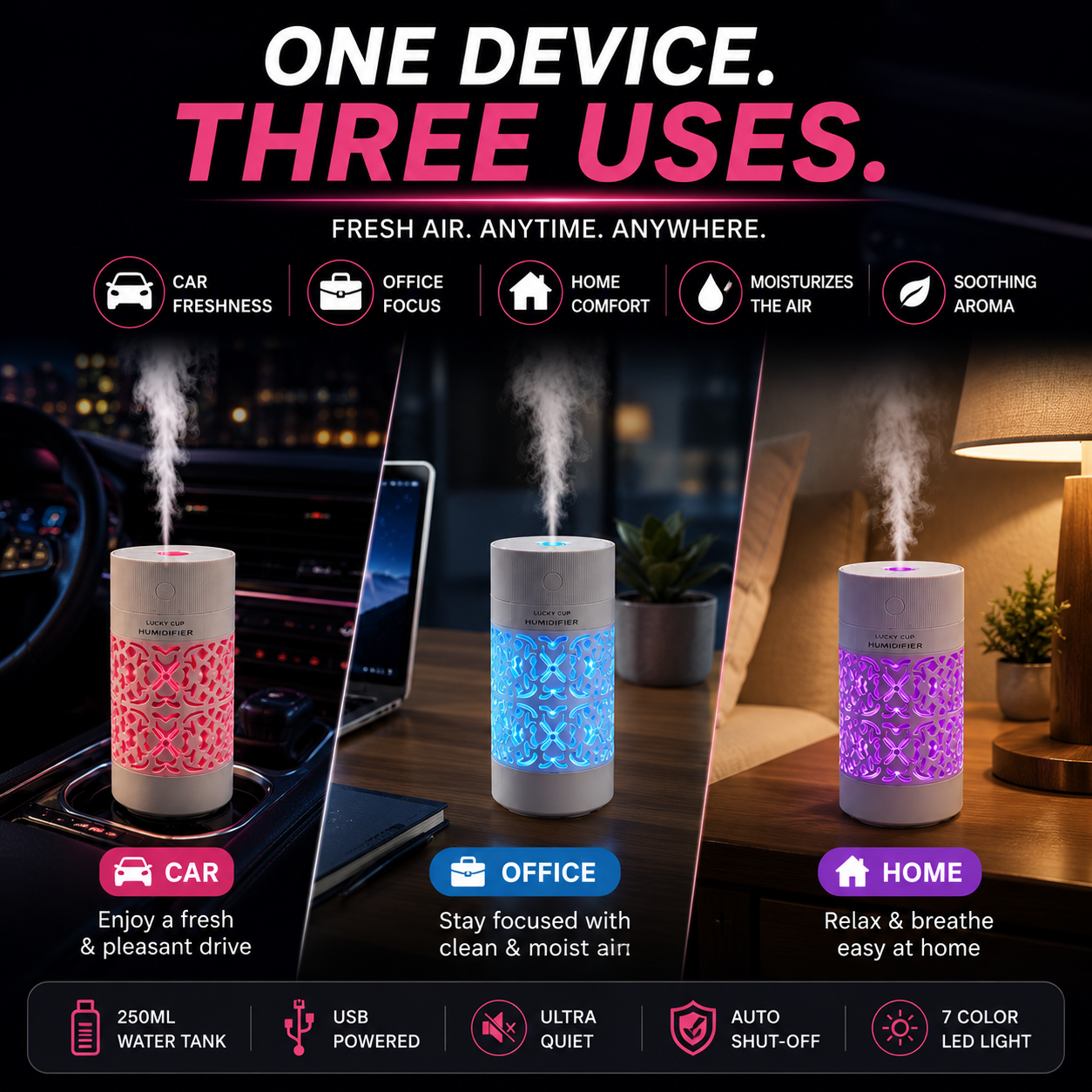 Aroma Diffuser & Humidifier|✨ 7 LED Ambient Light